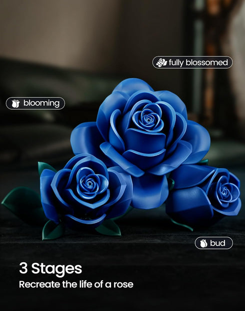 iATOM Set, 12Pcs Blue Rose Bouquet Building Flowers Botanical Collection for Adults