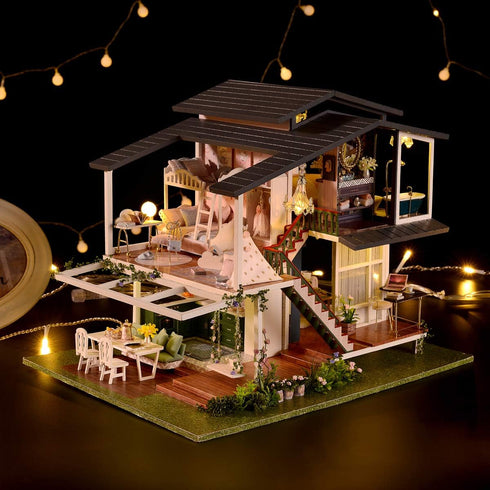 GuDoQi DIY Miniature Dollhouse Kit, 1:24 Scale Tiny House with Music, Great Handmade Crafts Gift