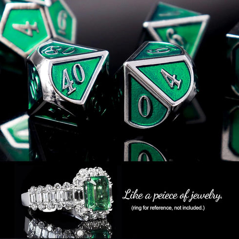 Haxtec 7 Die Metal DND Dice Set, Green Elven Goblin D&D Dice Compatible with Dungeons and Dragons RPG