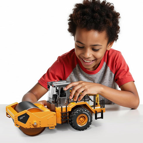 Pupu Pig 3+, Kids Metal Construction Toys - Steam Roller, Upgraded Construction Vehicle with Lights and Sounds