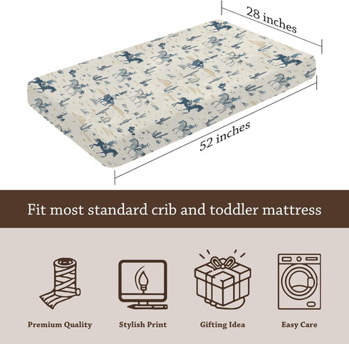 KuphiL10C Mattress-28x52 Watercolor Western Cactus Horses Mountains Pattern Baby Sheets for Crib, Unisex Western