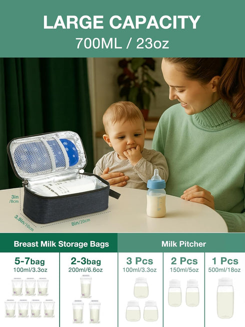 WIBOND 20oz 2 Pack, Breast Milk Cooler Travel Bag with Temperature Display, Holds Breastmilk Storage Bag with Breast