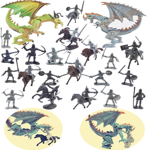 Dragon Knight Action Figure Horse with Lance, Fantasy World Ancient Soldiers Warriors Army Cavalry Toys