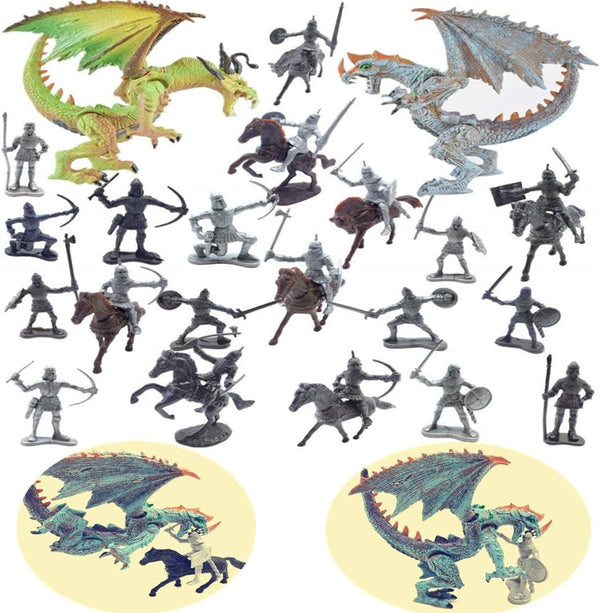 Dragon Knight Action Figure Horse with Lance, Fantasy World Ancient Soldiers Warriors Army Cavalry Toys