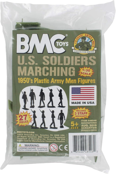 BMC Marx Plastic Army Men Marching US Soldiers - 27pc Green WW2 Figures, US Made