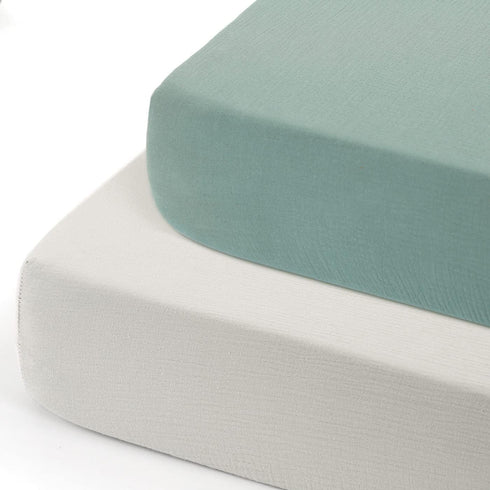 GRSSDER Soft Muslin Crib Sheet 2 Pack, 100% Cotton Crib Sheets for