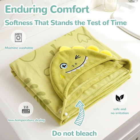 (0-5 HECCEI Toddler Hooded Bath Towel Premium Soft Fleece Baby Bath Cape Green Dinosaur Theme Swim Poncho Fun Dino Gift