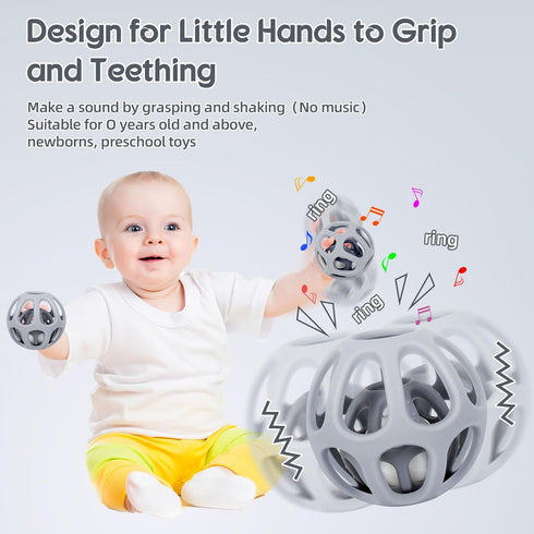 MCGMITT Baby Rattle Teething Toy, Easy Grasp Silicone Infant Ball, BPA Free Non-Toxic Soft Baby Sensory Ball Bath Toy