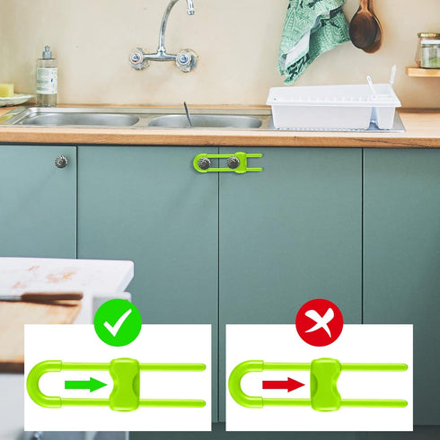 Jetec 10 Pieces Cabinet Locks for Babies, U-Shaped Childproof Latch for Knob Handle on Kitchen Door (Green)