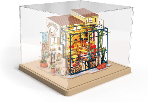 Hands Craft Miniatures Dollhouse Display Case | Acrylic Dust Cover & Wooden Base | Protective, Dust-Free Display |