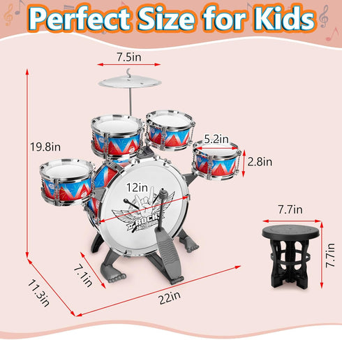 Toddlers Drum Set Kids Jazz Drum Kit for 3-5 Years Old, Early Learning Musical Toy Set, Perfect Birthday Gift