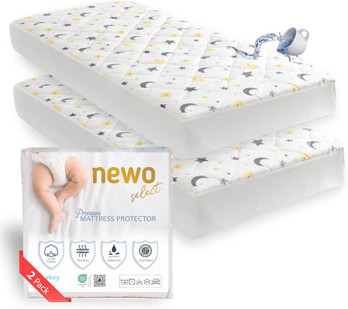 NEWO SELECT Waterproof Crib Mattress Protector Sheets,%100 Cotton Fabric, Absorbent Crib/Toddler Mattress Protector, Quilted,