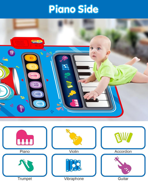 1 12-18 1-2 DQMOON Toys for Year Old Boy Gifts, Baby Musical Mat with Piano & Drum, Adjustable Volume, Months Toddler