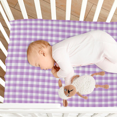 Vdsrup 52 28 9In Crib Sheets for Boys Girl Cute Light Purple Gingham Breathable Mini Crib Mattress Sheets Fitted