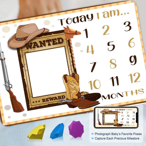 Cowboy Milestone Blanket Cowboy Life Hat Boots Hunting Gun and Wanted Rewards Baby Blanket for Theme Photography Props Newborn Gifts 48x40in by FHZON