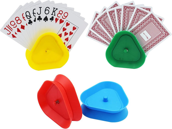 Yuanhe Playing Card Game Holder - Triangle Shaped Hands-Free Poker Holder Tray, Set of 4