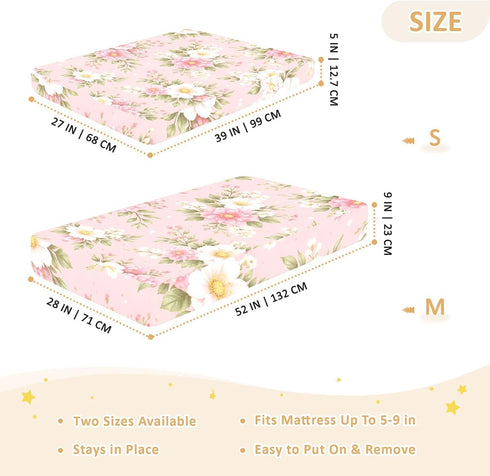 CZXW 52" 28" Pink Flowers Botanical Crib Sheets Fitted x Natural Cotton Soft & Breathable for Baby Crib Mattress