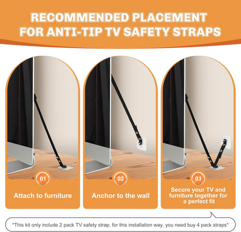 Gicyiit 2 Pack Adjustable TV Safety Straps for Flat Screen, No-Drill Adhesive Anti-Tip TV Furniture Anchors for Baby