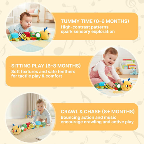 JoyCat 0-18 38 Tummy Baby Toys Months, Musical Crawling Caterpillar Plush Toy - Songs & Recording Feature, Bouncing