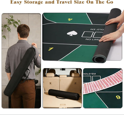 YOMEYOT 70"x35" 10 Poker Table Top Mat Blackjack Poker Mat with Non Slip Rubber Backing and Carry Bag for Home Poker
