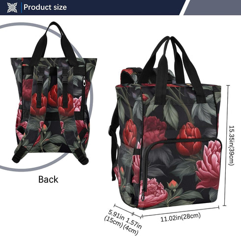 SPRIPORT Backpack Red Peonies Butterflies Diaper Bag for Baby Boys Girls Multifunction Travel Tote with Stroller Straps