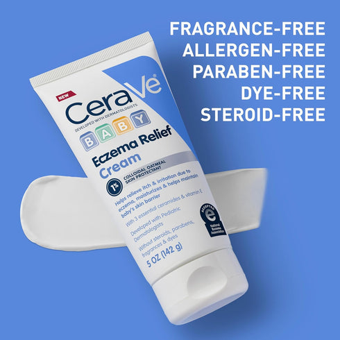 Cream,1% Free,5oz,(Pack 2) CeraVe Baby Eczema Relief Colloidal Oatmeal Cream with Vitamin E & Ceramides,Soothes & Calms