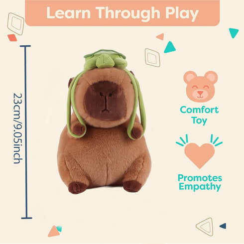 Capybara Stuffed Animals - Soft Kawaii Rodents Plush with Turtle Backpack, 23cm/9.05inch - Best Birthday Gift for Kids