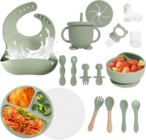 Baby Led Weaning Supplies, 17 Piece BPA-Free Silicone Feeding Set, Eating Essentials