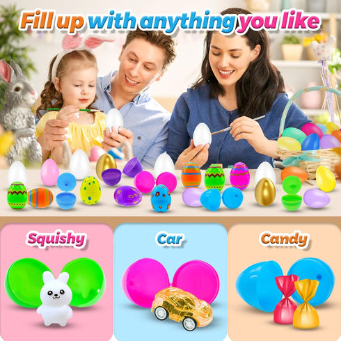 500Pcs 20 RALLYPANDA Empty Plastic Easter Eggs Bulk, Include Golden Eggs, Fillable Easter Eggs for Easter Hunt, Basket