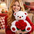 16 inches BEJOY Teddy Bear Stuffed Animals Plush Bear Holding Rose Soft Plush Toy Gifts White