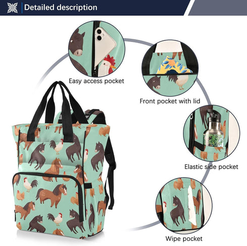 SUABO Seamless Backpack A Of Horese Pattern Baby Diaper Bag Large Bag Waterproof Travel Diaper Bags for Moms and Dads
