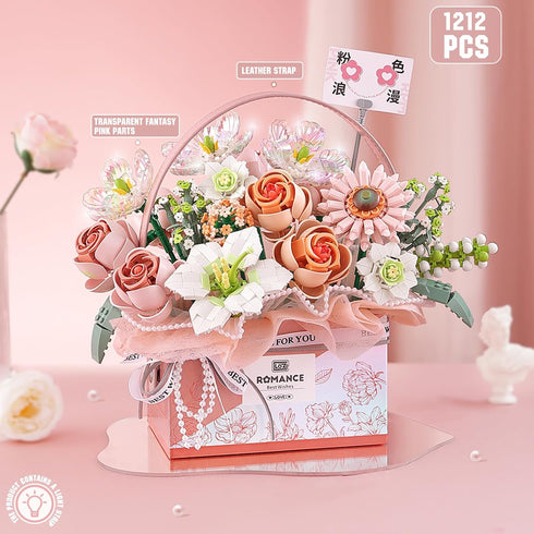 MEIEST Set,Simulation Flower Bouquet Building Blocks Model Artificial Rose Handheld Gift Box,Bonsai Plant Building