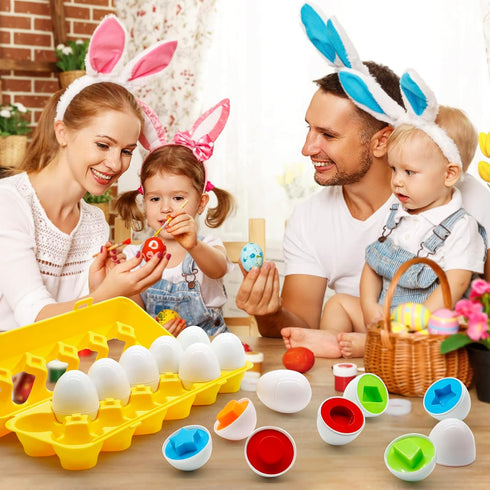 MOONTOY 12PCS Matching Eggs for Toddlers, Montessori Geometric Eggs Educational Learning STEM Toy
