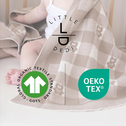 30x40 Inches, 100% Gender-Neutral Checkered Baby Blanket Mocha Teddy Bear Organic GOTS Certified Cotton, Soft