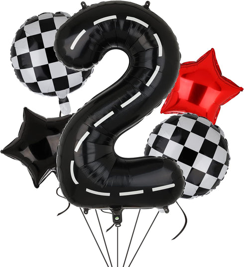 Race Car Birthday Balloons - 40 Inch Racetrack Number Balloon for Two Fast Birthday Party Decor Supplies