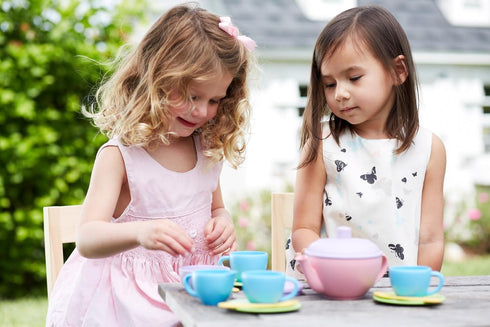 Set, 4C 17 Communication Green Toys Tea Pink - Piece Pretend Play, Motor Skills, Language & Kids Role Play Toy. No BPA