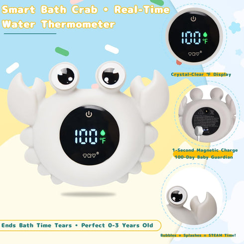 TKY Crab Baby Bath Thermometer Toy - Digital Floating Water Thermometer with LED Display, Color Temperature Alerts