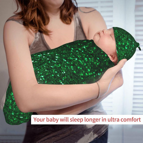 DDTKLSNV Set,Green Newborn Swaddle Blanket with Beanie Hat Sequin Sparkle Newborn Receiving Blankets Baby Swaddle Wrap