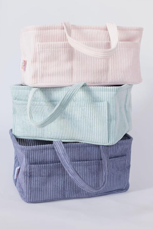 Diaper Caddy Organizer - Baby Pink Curdoroy Baby Storage Bin for Nursery & Car | Baby Shower Basket & registry