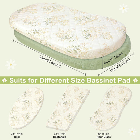 SheSeek 2 Pack 33" 17" Muslin Bassinet Sheets Waterproof Baby Bassinet Mattress Sheets Thickened Ultra Soft Fitted Crib