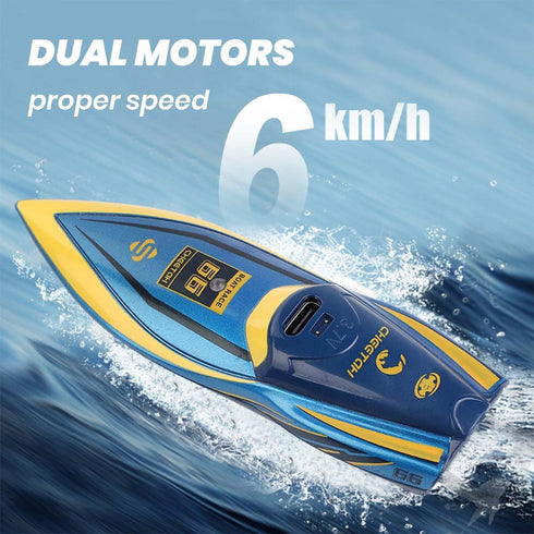 2.4Ghz 360 6+ QUN XING Remote Control Mini Rc Boat Rotating Rechargeable Battery for Pool Toys Kids Years Old Blue