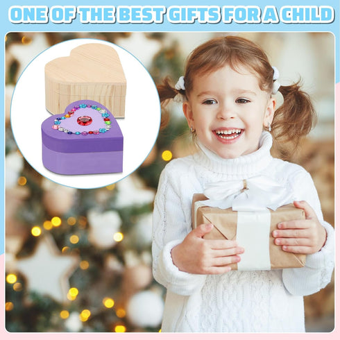 6 Sets 3-12 Kigley Paint Your Own Heart Box Kit DIY Wooden Jewelry Box Unfinished Heart Shaped Boxes Valentine's Day