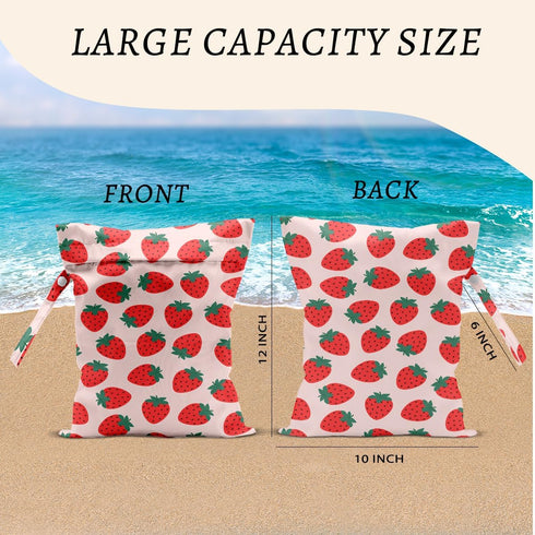 CFGBFDGH 12x10 Inch, Strawberry Wet Bags Fruits Waterproof Travel Laundry Bags, Pink Reusable Wet Dry Bag for Swimsuit
