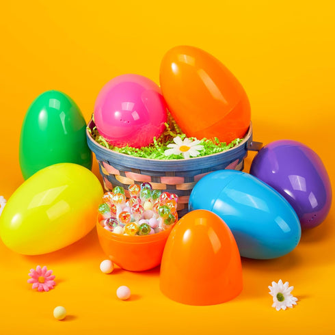 24 6 Inches JOYIN Pcs Large Plastic Easter Eggs, Colorful Jumbo Eggs Fillable for Easter Themed Hunt Basket Stuffers