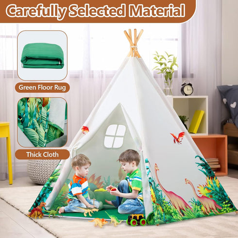 Dinosaurs Teepee Tent for Kids, Play Tent with Roar Button, Lights, and Mat for Indoor Outdoor Games