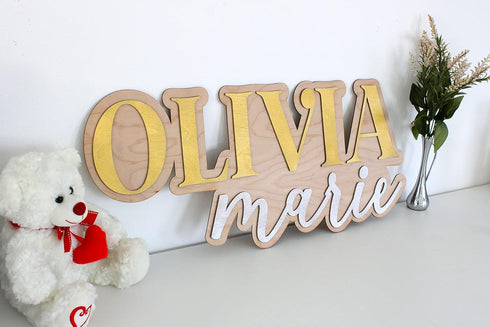 MYETCHEY 3D Large Wood Nursery Sign | Nursery name sign for Kids | Custom Wood Name Sign | Wood Baby Name Sign (Pink)