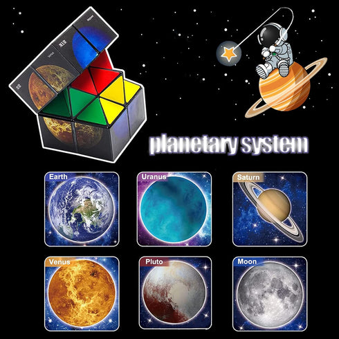 2 in 1 Kids Fidget Toy Magic Cube with Colorful Planet Pattern for Boys & Girls Solar System