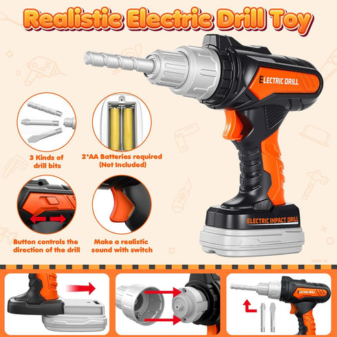 Set 56 Set 3-5 Kids Tool Toys, Pcs Toddler Tool with Toy Chainsaw & Electronic Drill,Vest, Pretend Play Kids