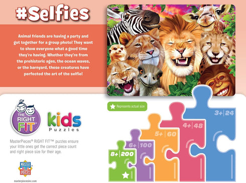 Masterpieces 200 Piece Jigsaw Puzzle for Kids - #Selfies Safari Sillies - 14"x19"