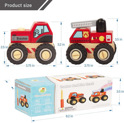 Construction Vehicles for Toddlers - 2 Pcs Wooden Detachable Cranes and Tractor, Hand Push Car Toys